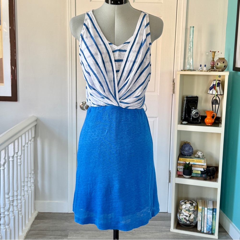 Mango Linen Sleeveless Striped V-neck Dress (size XS)